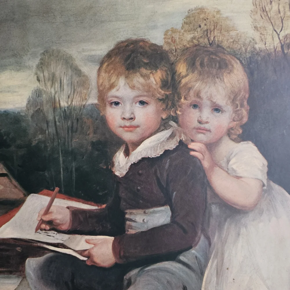 Vintage Art Print Wooden Frame John Hoppener The Bowden Children Wall Decor